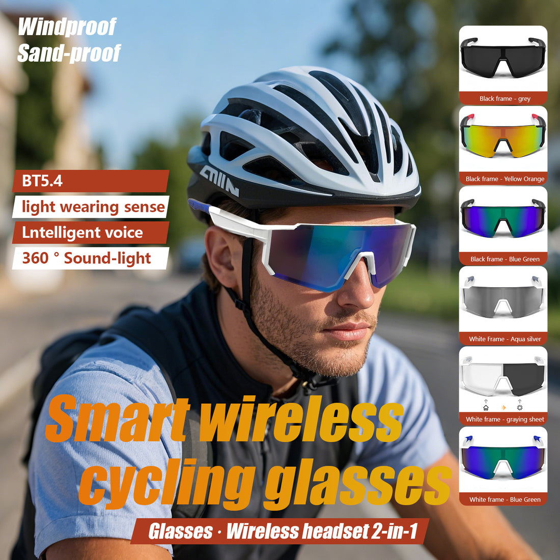 Outdoor Sports Cycling Bluetooth Glasses Music Audio Windproof Smart Goggles